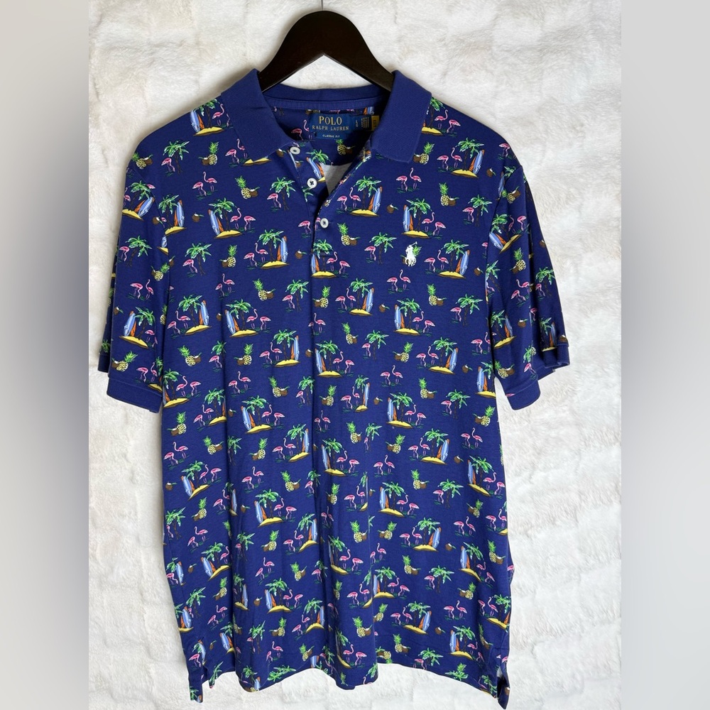 Polo by Ralph Lauren Men's Blue Tropical Print Polo Shirt